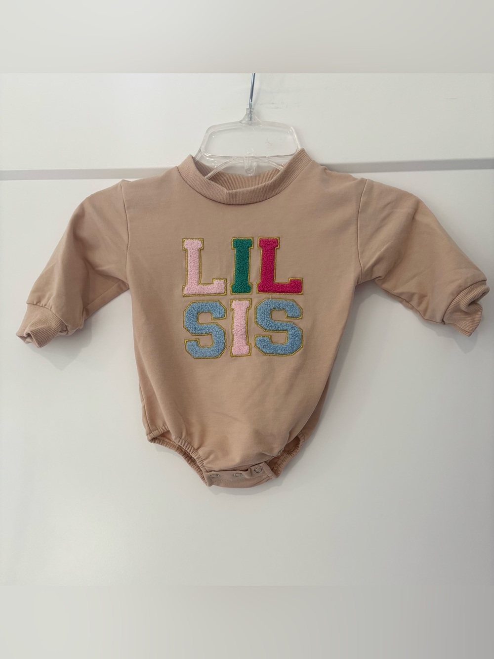 Boutique Lil Sis Sweatshirt Bubble Romper 
3/6 months